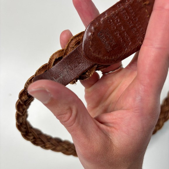 Brown Leather Braided Belt Buffalo Leather Woven Boho Hippie‎ Western Large VTG - Picture 3 of 5